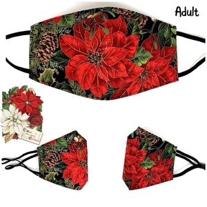 Christmas Poinsettias Gold Trim Face Mask